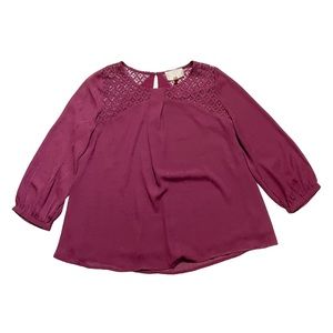 Skies Are Blue Sheer Lightweight Lace Cutout Accent 3/4 Sleeve Blouse Size 8